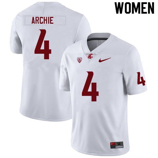 Women #4 Armauni Archie Washington State Cougars College Football Jerseys Sale-White